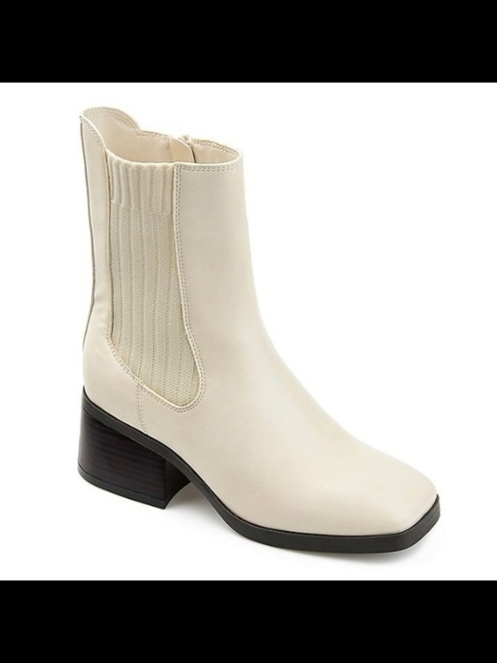 Journee Collection Cream Square-Toe Chelsea Ankle Boot with Block Heel Sz9.5 New